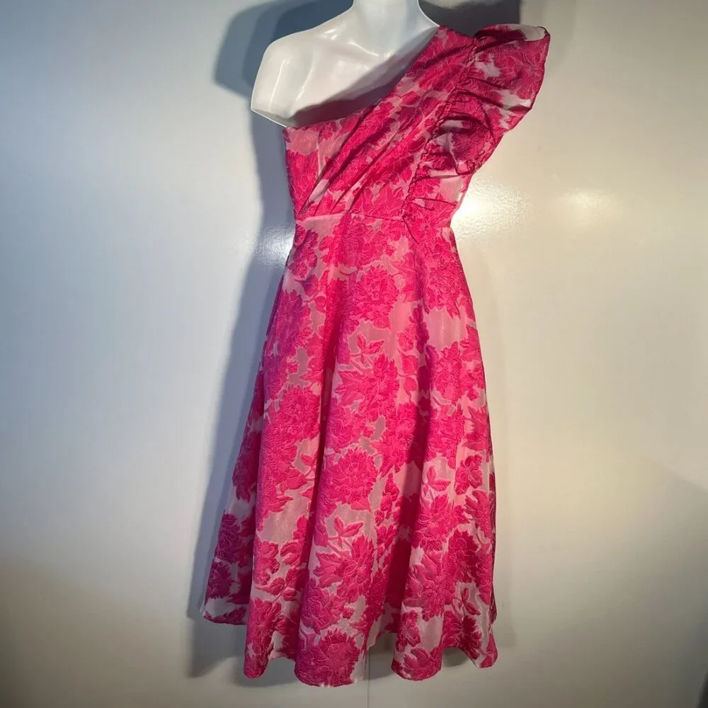 Showpo Hot Pink Floral One-Shoulder Midi Dress - Picture 7 of 12